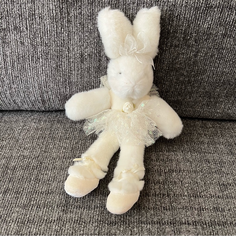 Russ Berrie Ophella Little White Ballerina Bunny w Iridescent Tutu 8” Plush Toy